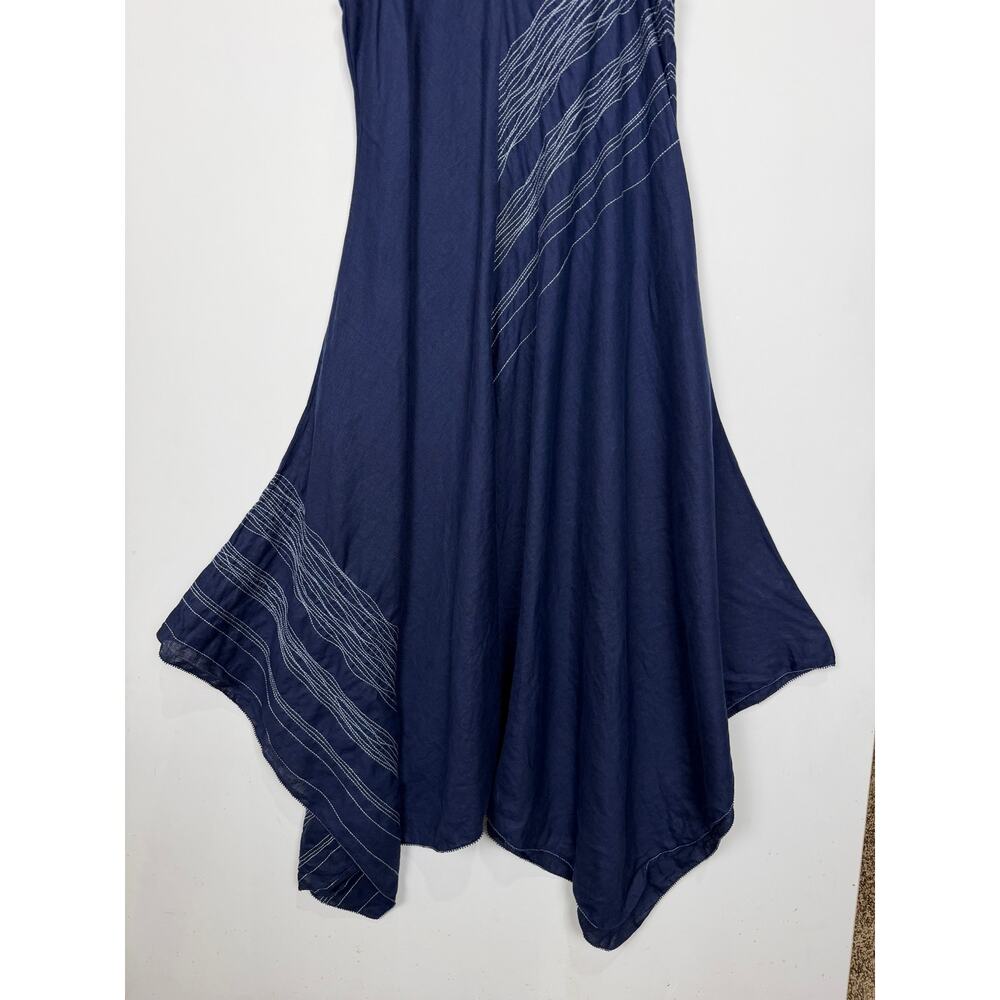 Eileen Fisher Irish Linen Asymmetric Handkerchief Hem Dress Blue Large Lagenlook - Picture 5 of 11